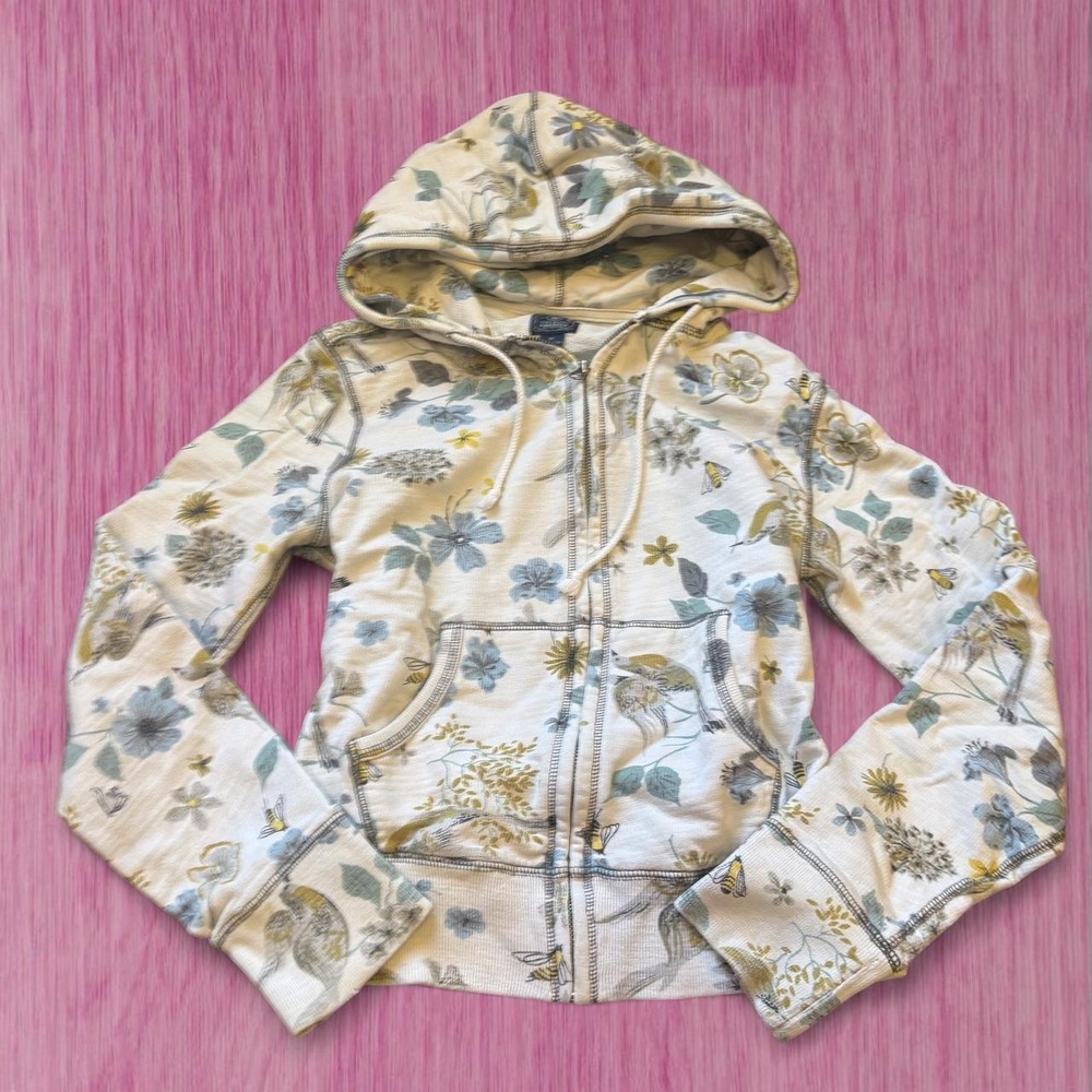 lucky brand 2000s floral bird zip up hoodie